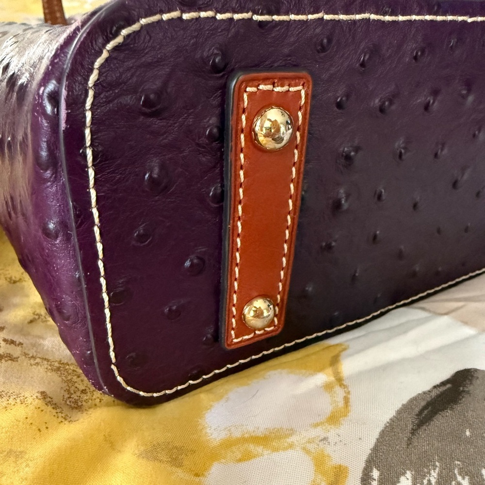 Dooney & Bourke Plum Ostrich-Embossed Tote with Brown Leather Handles - Picture 6 of 16